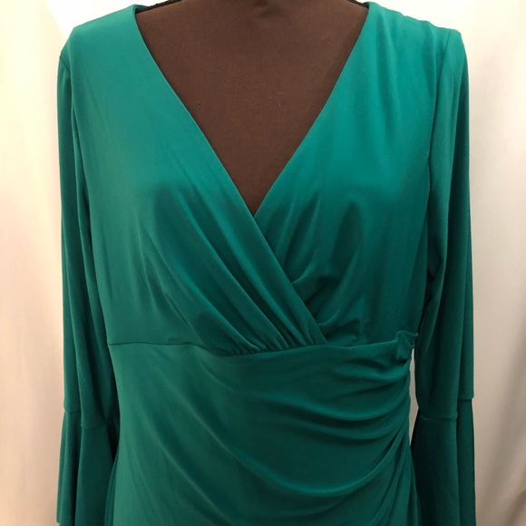 LAUREN RALPH LAUREN DRESS Faux Wrap Dress, Green - Picture 2 of 8